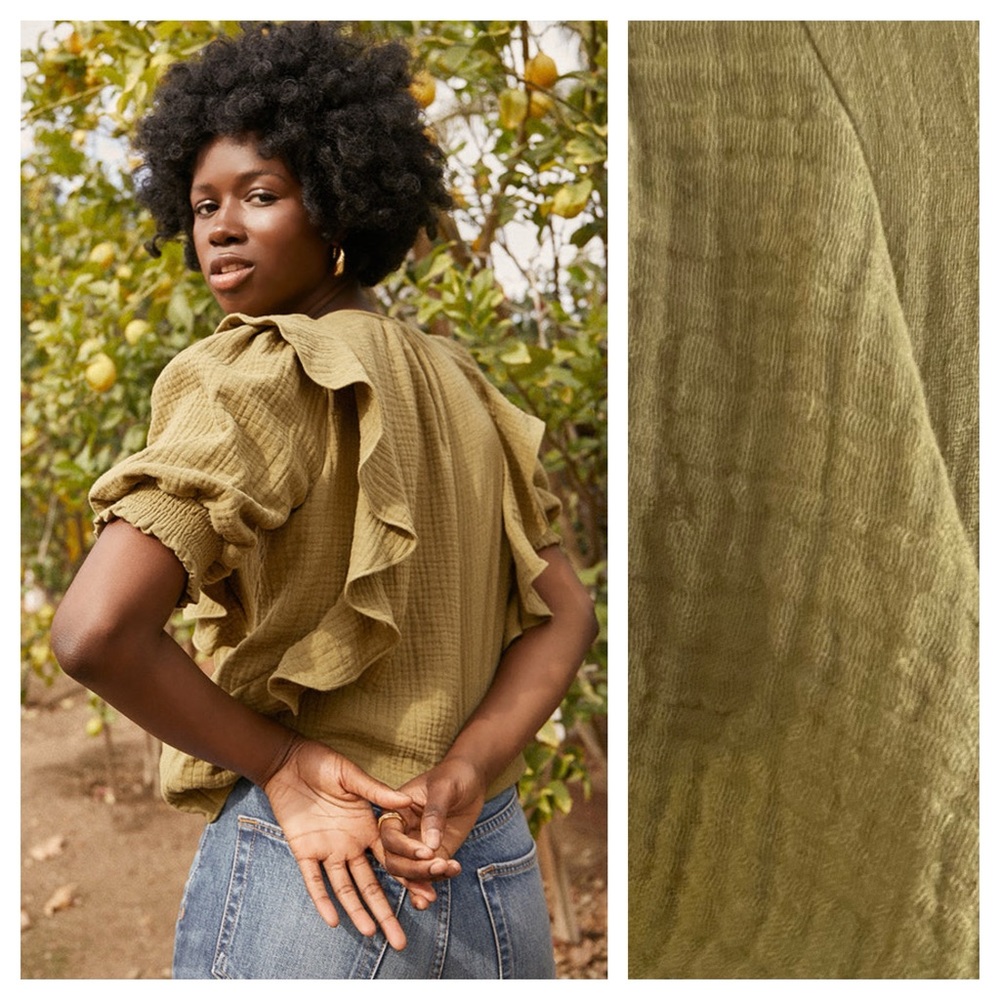 Saylor Olive Army Green Gauze Ruffle Alisha Top